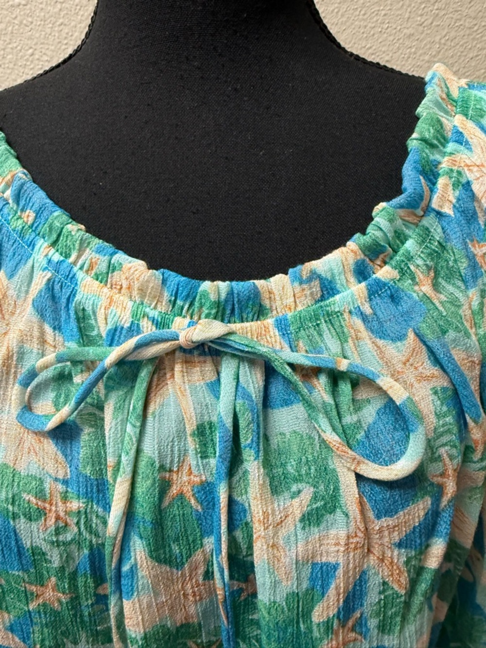 Late August Starfish Boho Peasant Top 2X Beach Coastal Ruffle Sleeve Blue - Picture 3 of 9
